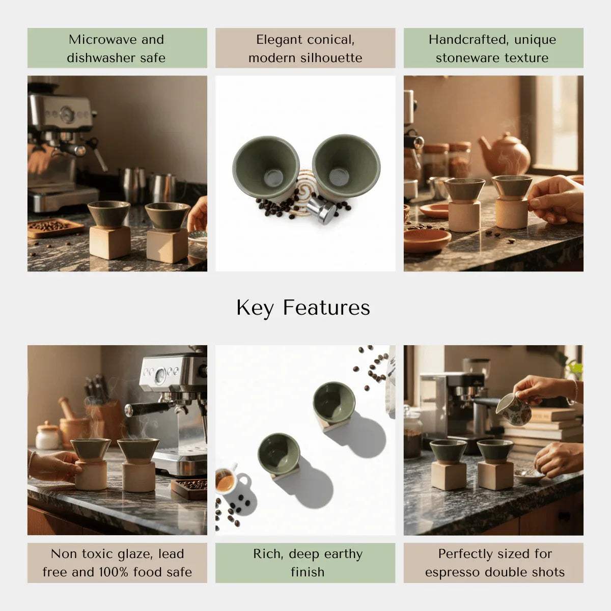 Product utility icons; showing the set is microwave safe, dishwasher safe, and finished with a non-toxic glaze.