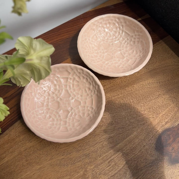 Product video of the Cotton Candy Monkey Dish featuring a unique pink  glaze and intricate geometric patterns.