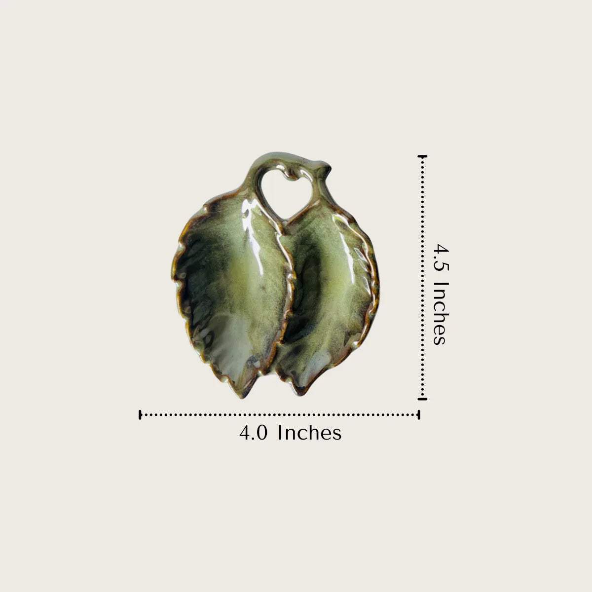 Rustic Stone 4.5 inches ceramic leaf; petite dimensions for bedside tables, vanities, and small jewelry storage.