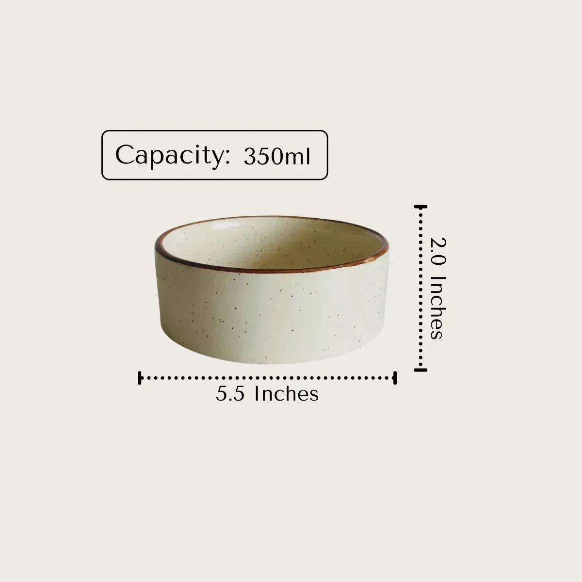 white artisanal ceramic bowl with measurements and capacity label.
