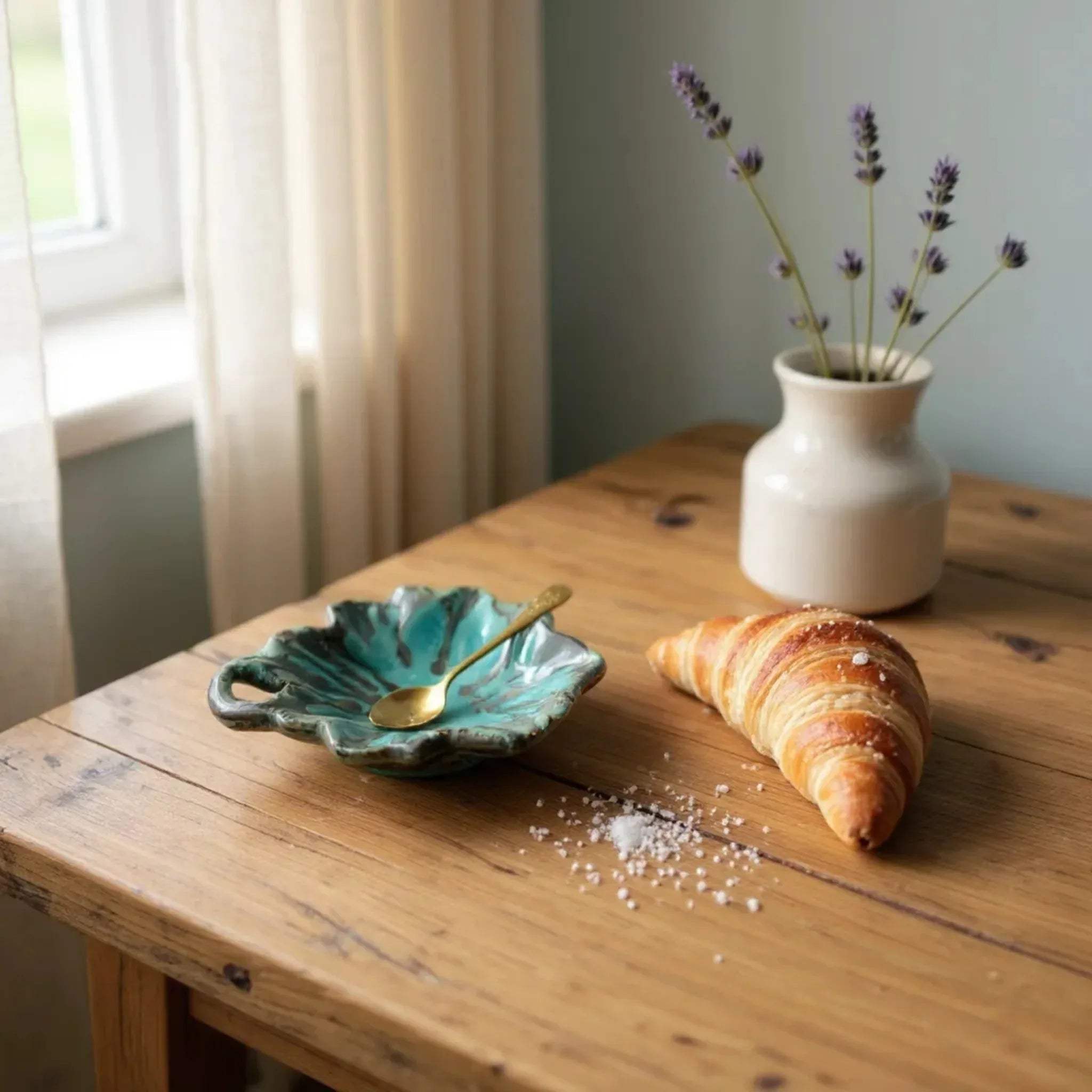 Leaf dishes as dipping bowls; unique housewarming gift idea and botanical-themed tablescape inspiration.