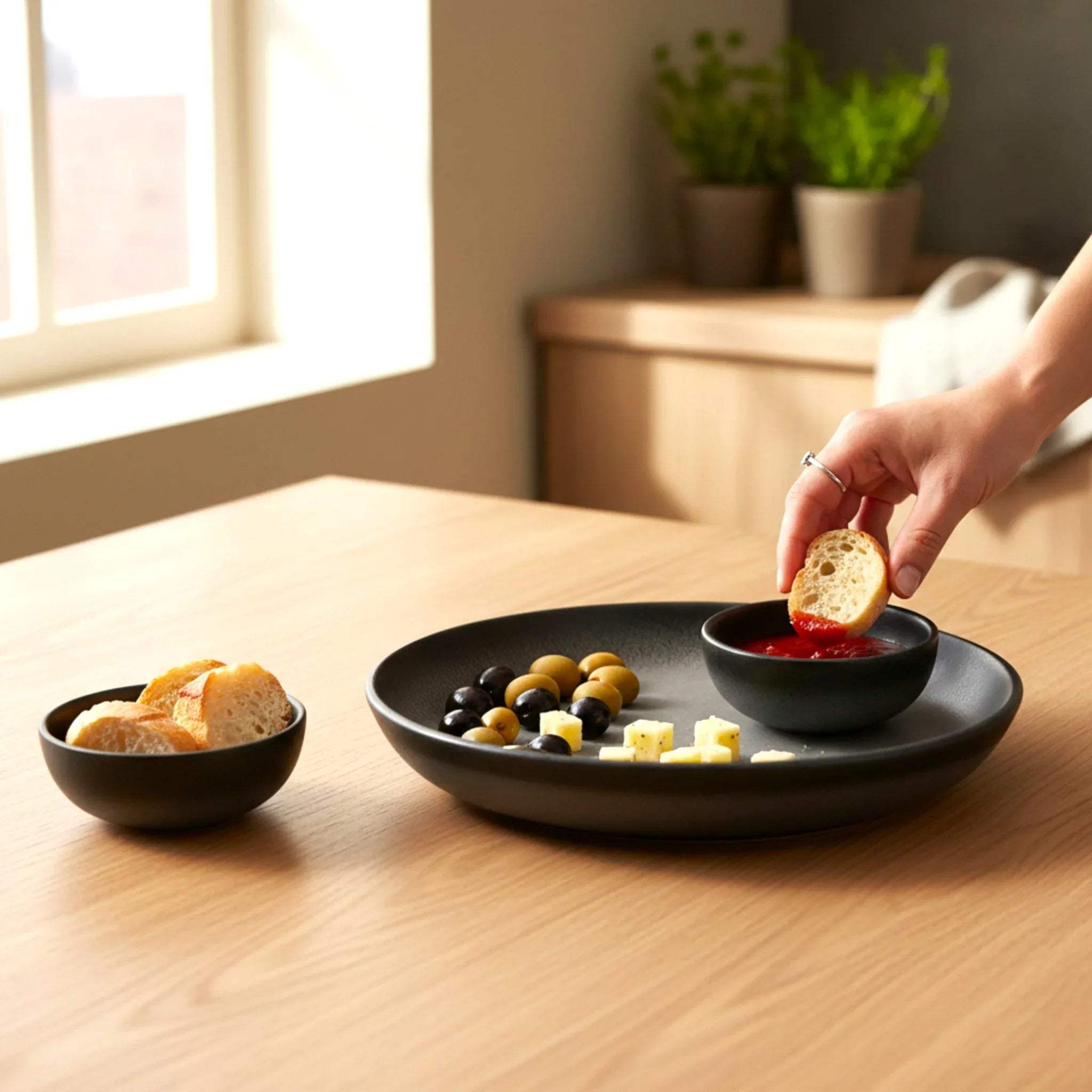 Rice Bowl Set on a wooden counter; luxury gift for home chefs and unique housewarming gift for couples.