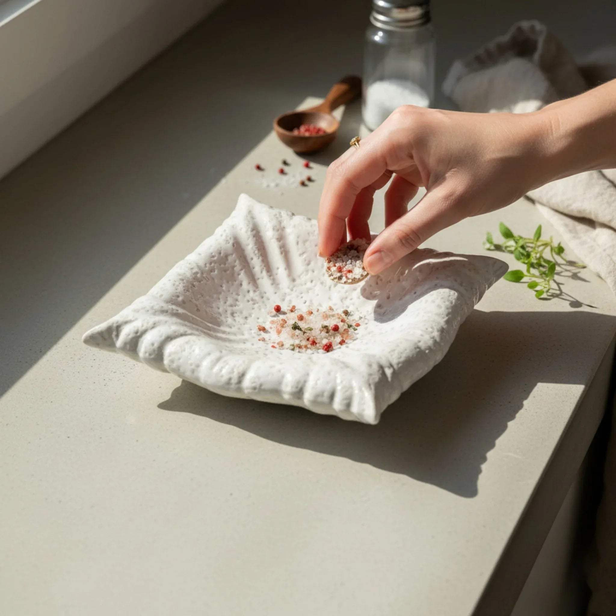 Rustic Stone Cloud Cushion Platter; white wavy ceramic serving plate for modern home decor and hosting.