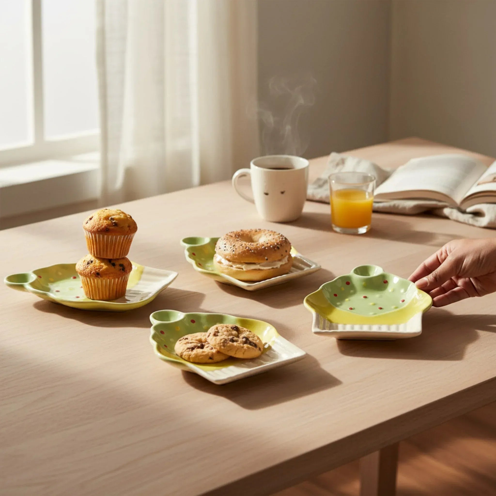 Rustic Stone Cupcake Snack Plates; set of 4 pastel ceramic dessert plates for tea parties and gifting.