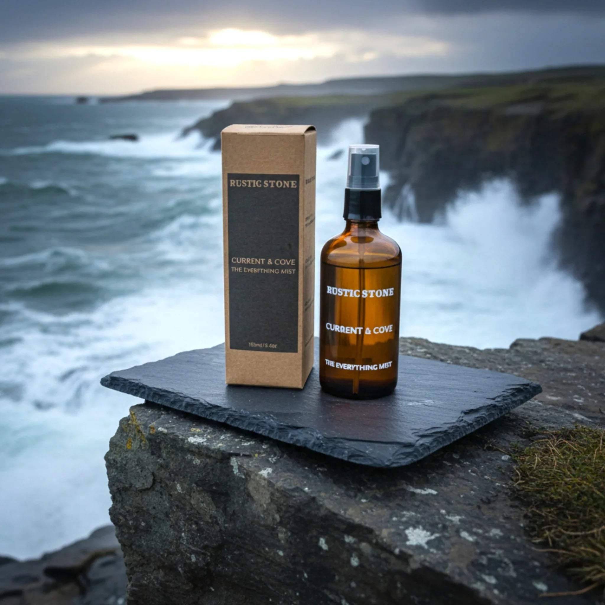 Current cove mist on cliff side with waves crashing showing the image version of the clean scent.