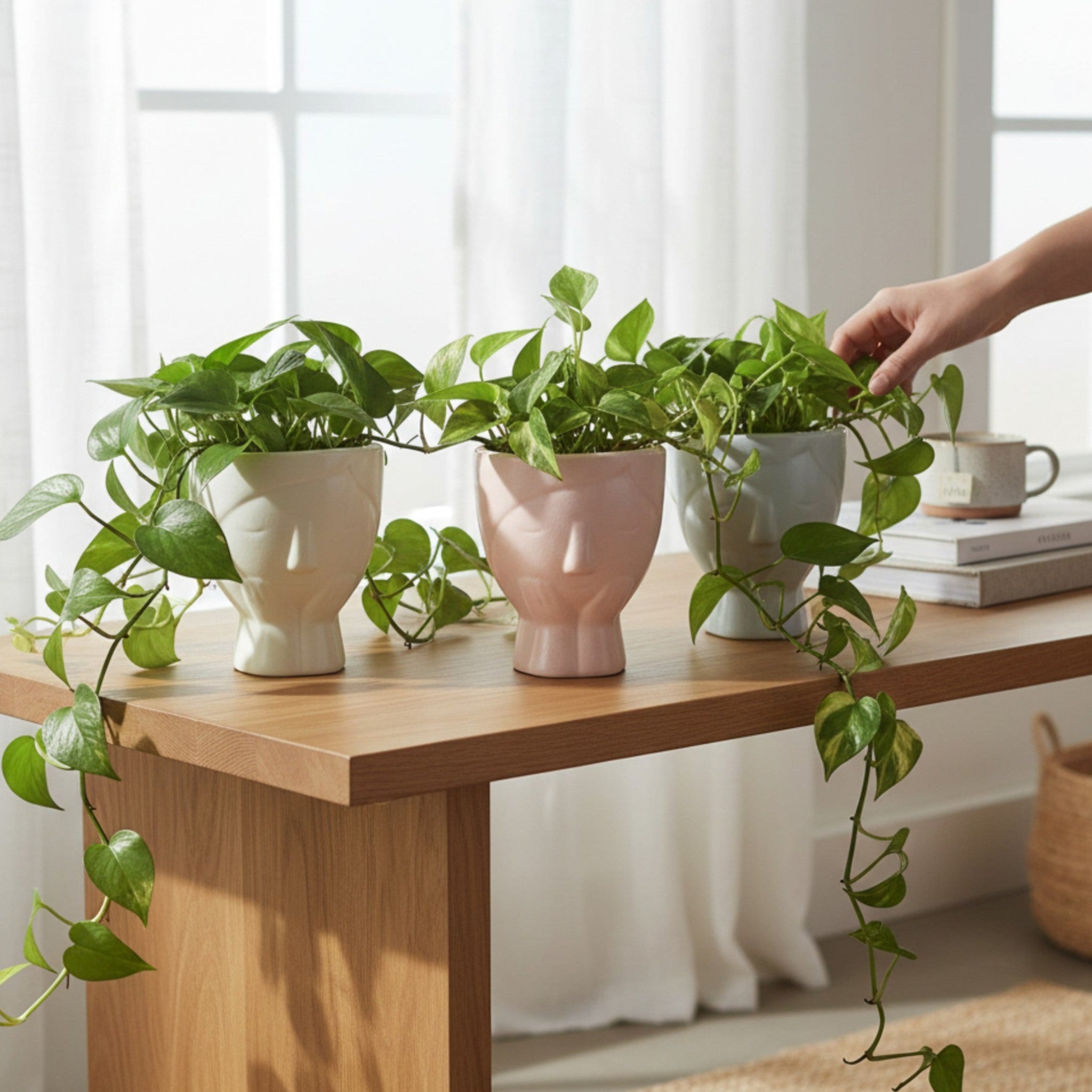 Rustic Stone Daydream Desk Planters; set of 3 mini ceramic pots for succulents and office desk decor.