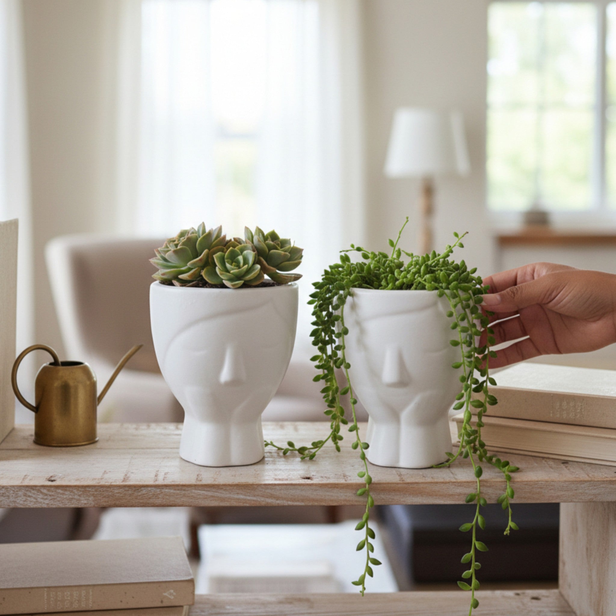 Set of 2 mini planters; unique co-worker gift and minimalist home decor for small spaces and dorms.