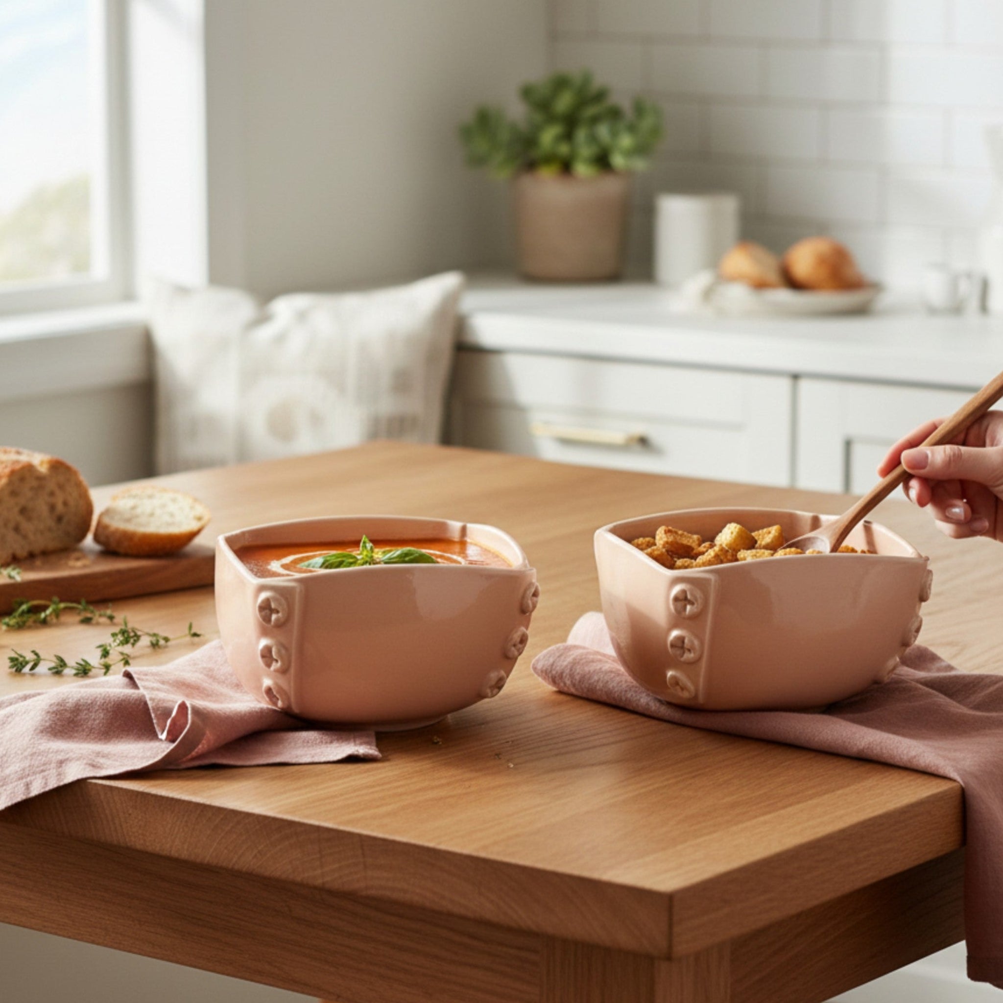 Rustic Stone Cotton Candy Soup Bowls; pink ceramic soup bowls for personal serving and aesthetic home gifting.