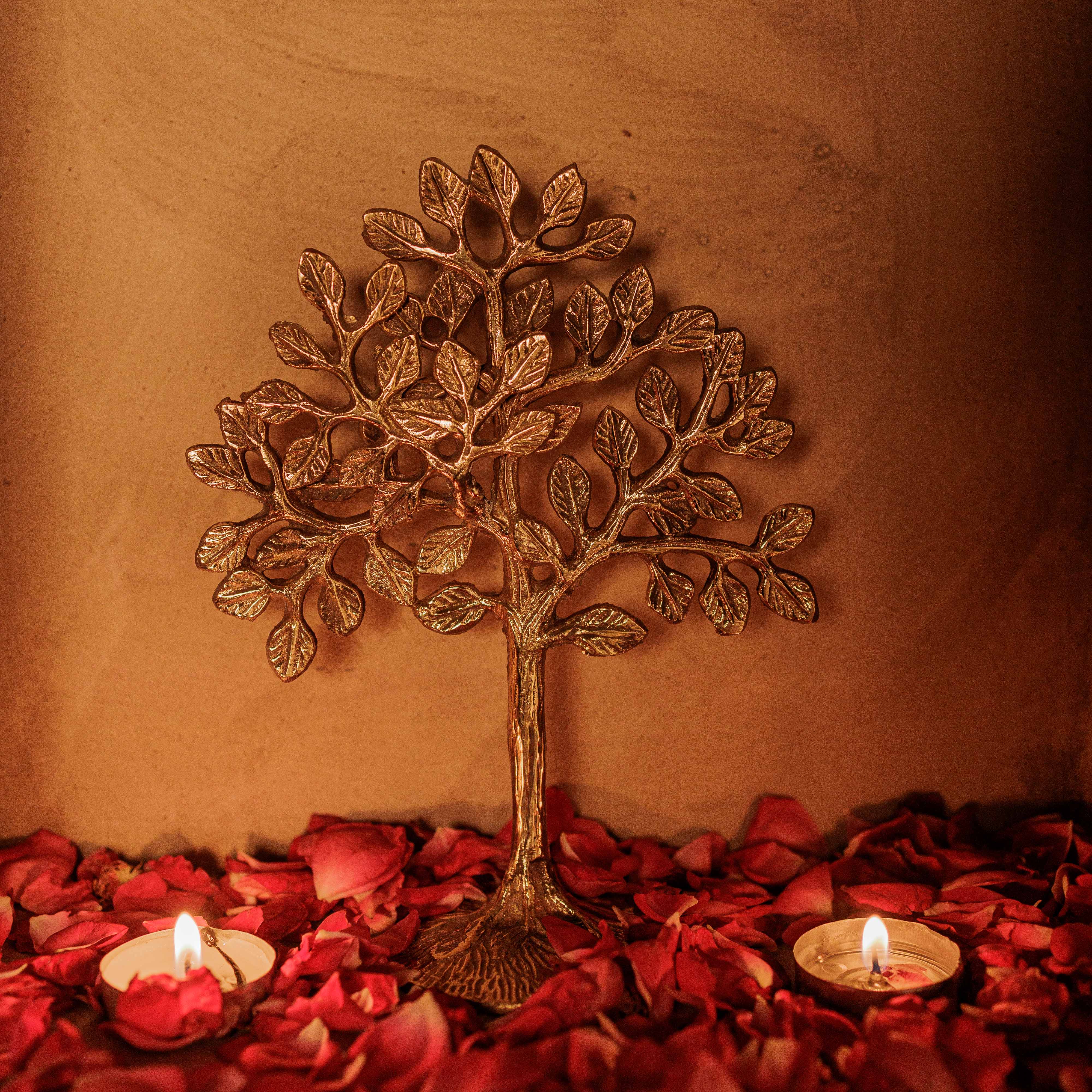 Rustic Stone Eternal Tree of Life; pure brass wall art for spiritual home decor and luxury symbolic gifting.