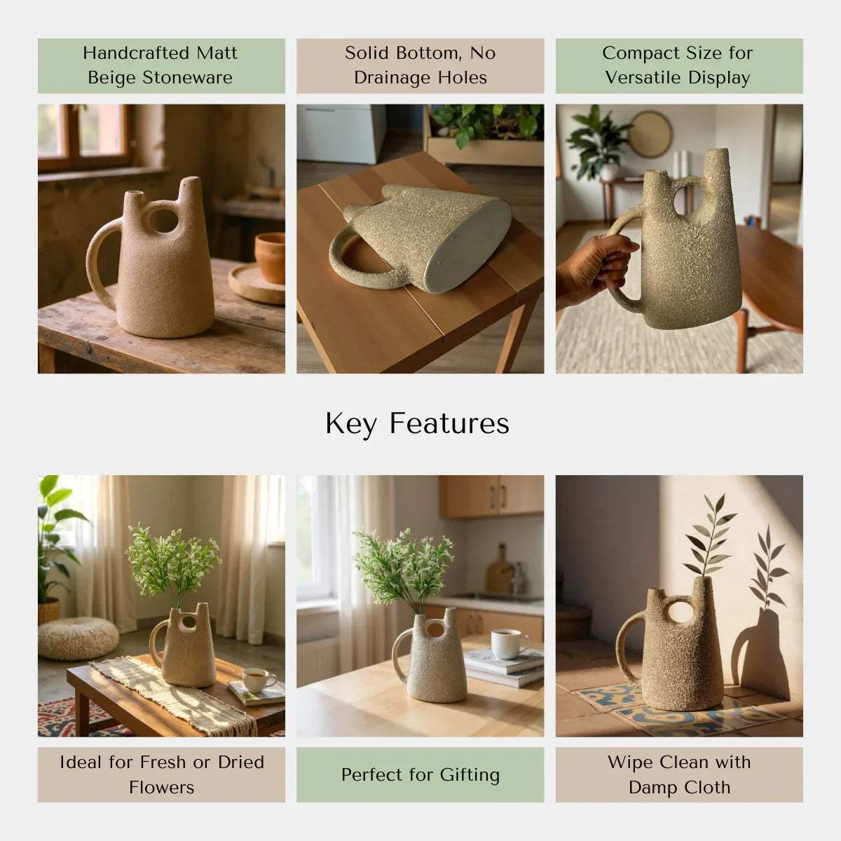 Rustic Stone quality; waterproof interior, stable weighted base, and handcrafted architectural ceramic finish.