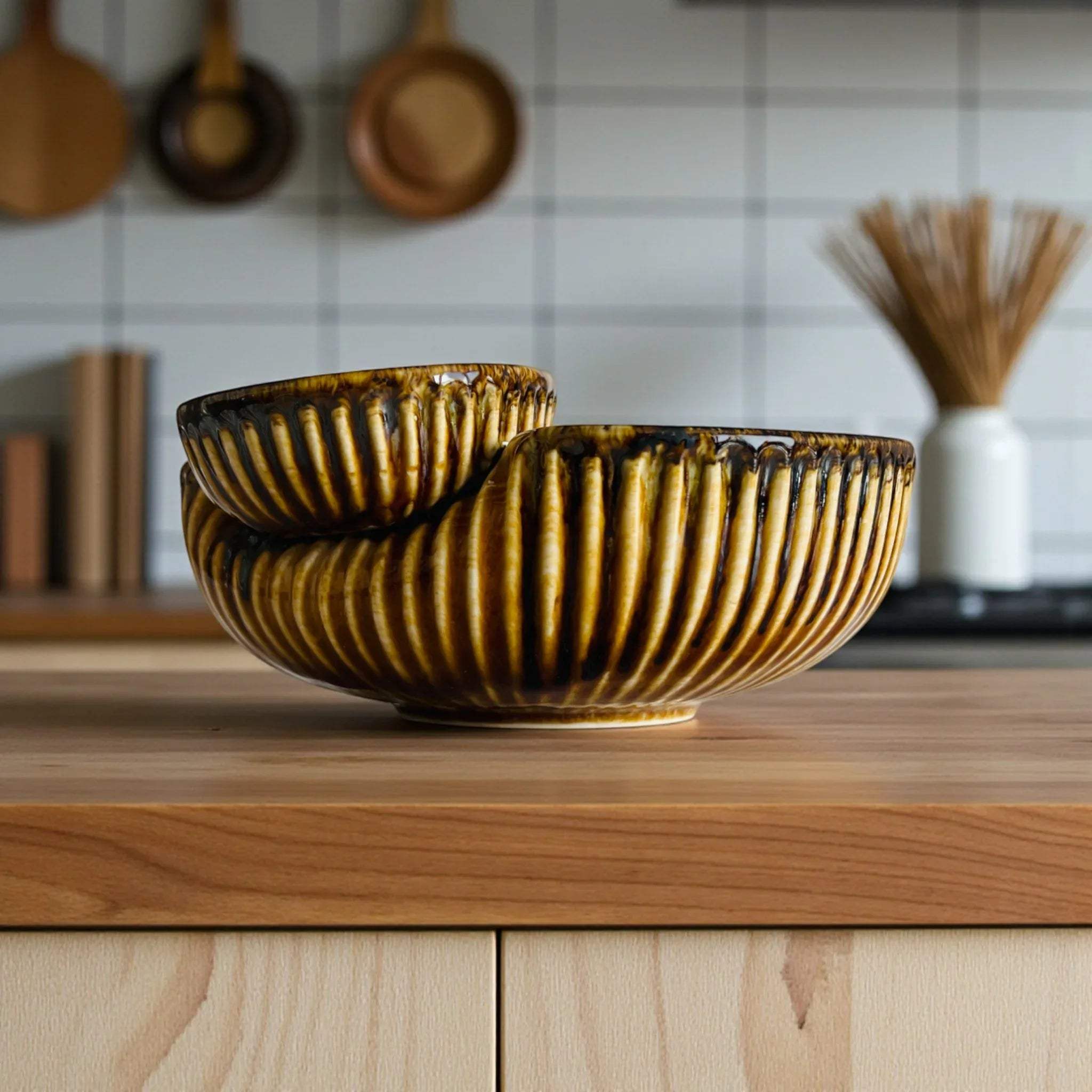 Ribbed texture; highlighting the handcrafted ridges and the earthy, tactile feel of the premium ceramic.