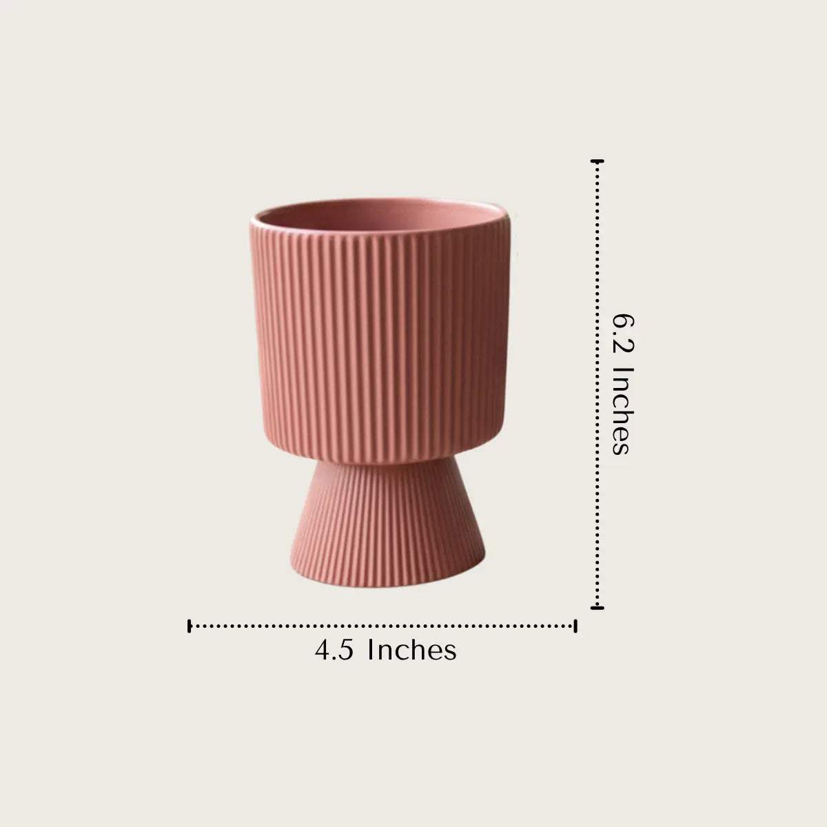 6.2 inches red ribbed textured vase; height and neck width measurements for floral styling and shelf placement.