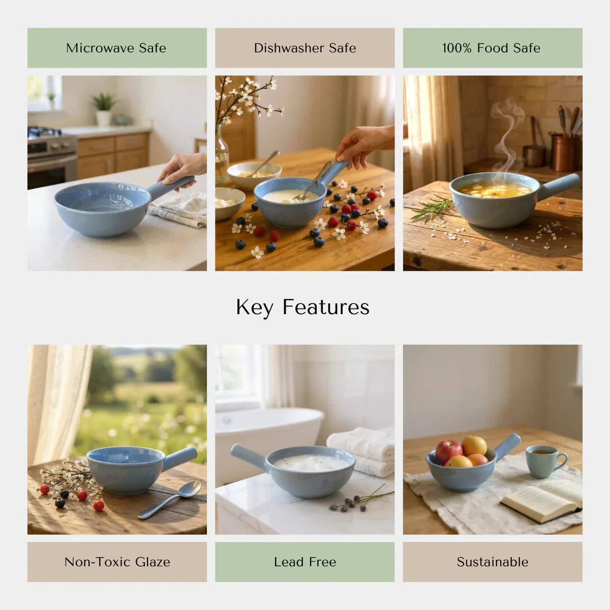 Rustic Stone quality; heat-retaining ceramic, dishwasher safe, and non-toxic glaze for date nights.