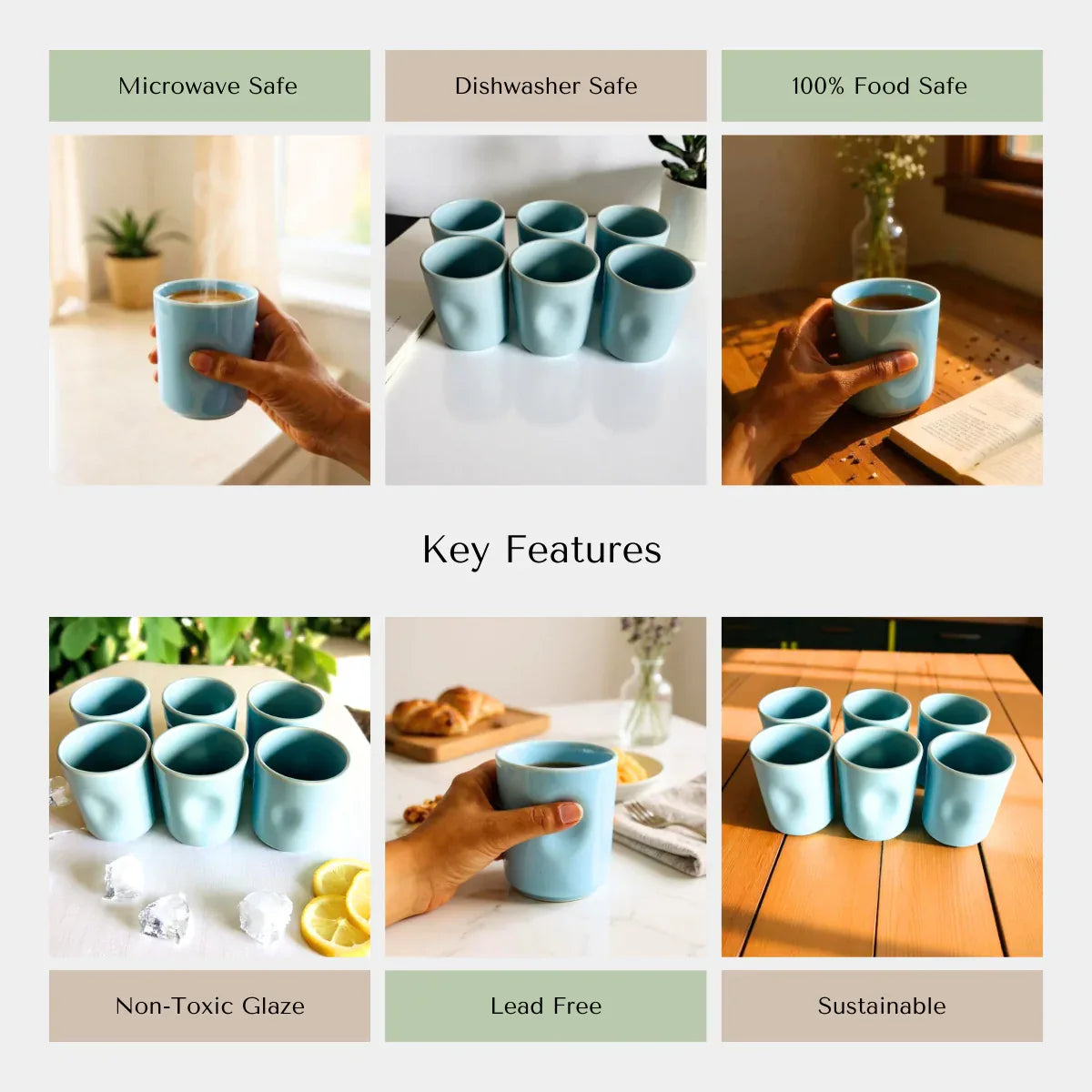 Rustic Stone quality; microwave safe, lead-free glaze, and ergonomic grip. Perfect for summer drinks and cocktails.