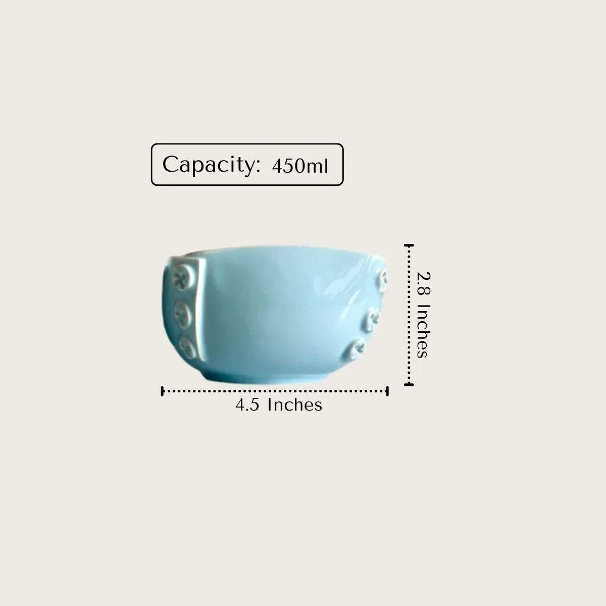 4.5" diameter graphic; showing the compact size and depth, perfect for soup, ramen, curries and rice bowls.