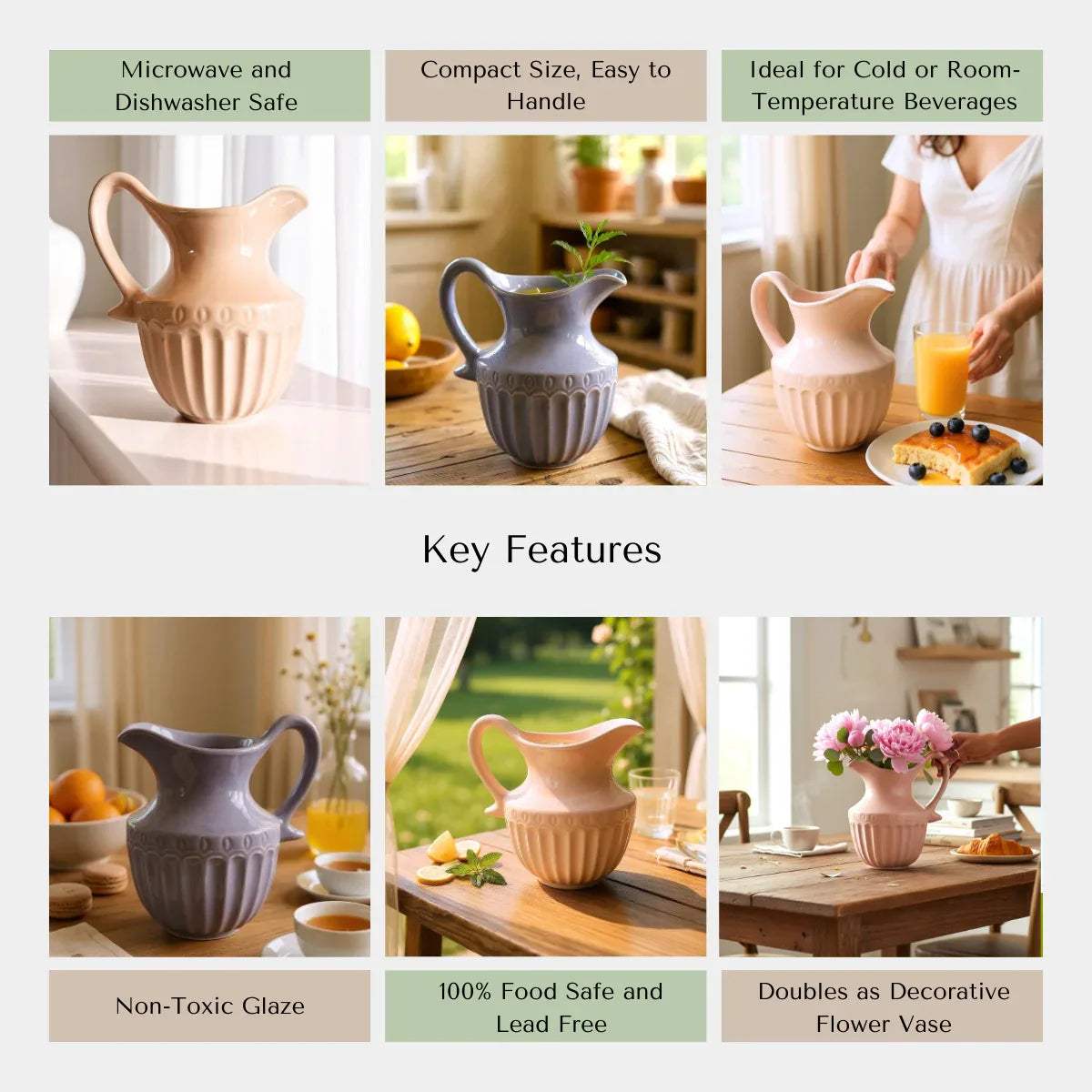 Rustic Stone quality; heat-resistant ceramic, non-slip base, and handcrafted victorian pink jug.