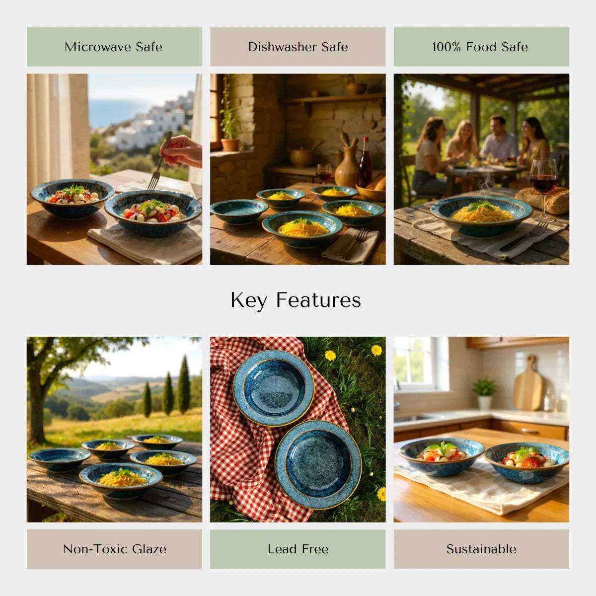 Artisan quality plates; microwave and dishwasher safe, non-toxic glaze, and handcrafted in India.