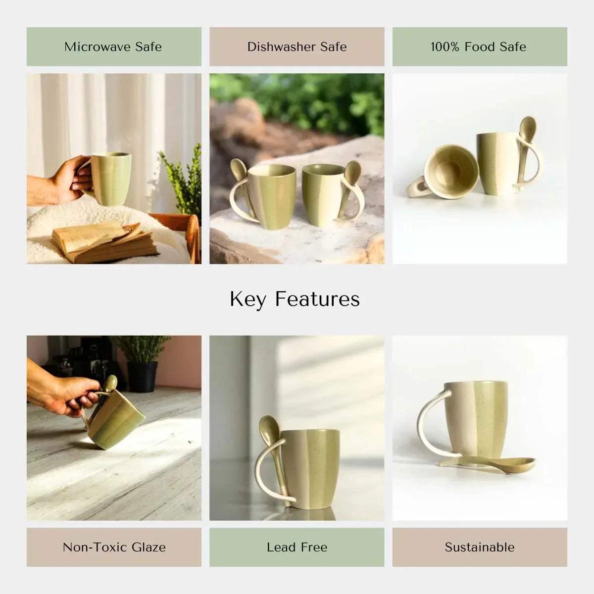 Microwave and dishwasher safe, non-toxic glaze, and handcrafted by artisans coffee set. 