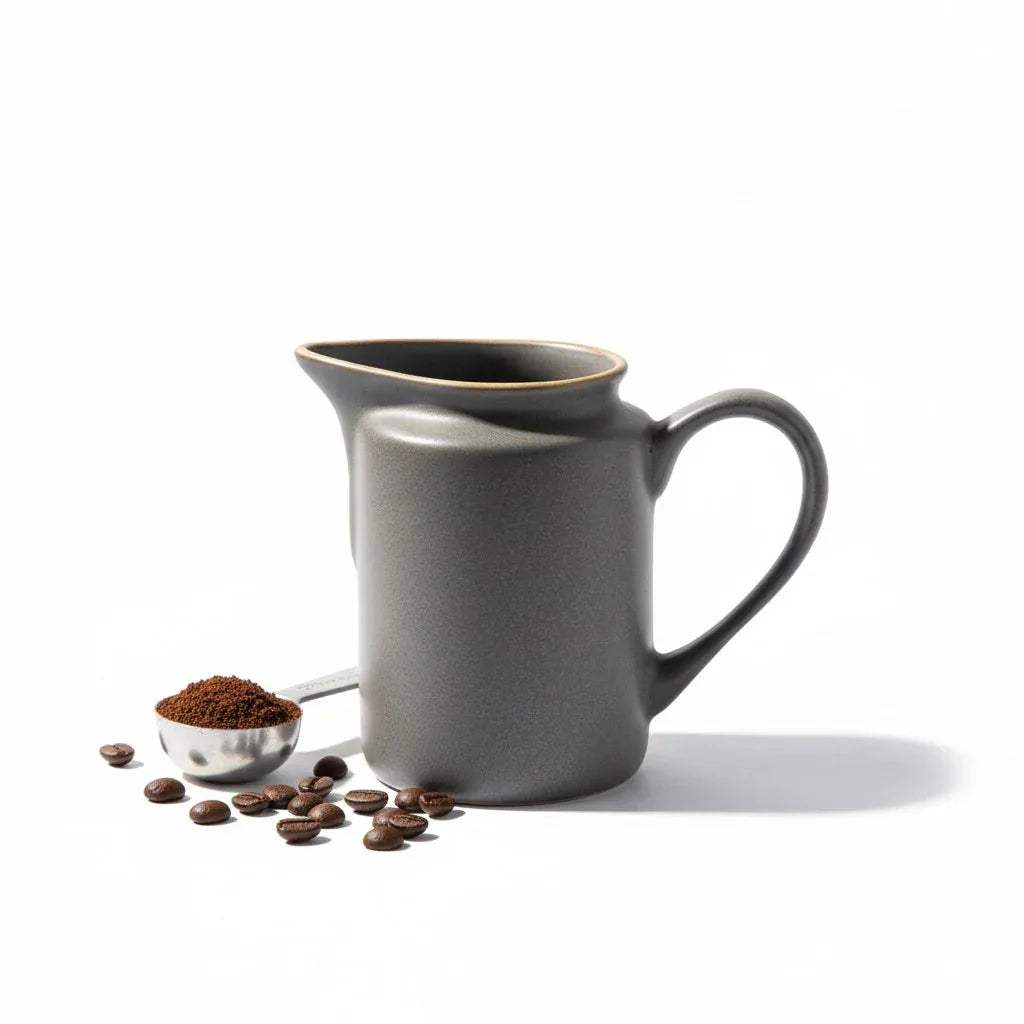 Stone and Sorbet Creamer; architectural grey ceramic milk pitchers with a unique cube base design.