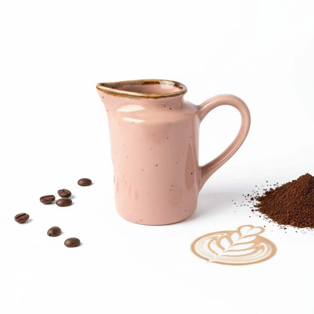 Stone and Sorbet Creamer set; pastel pink ceramic milk pitchers with a unique cube base design.