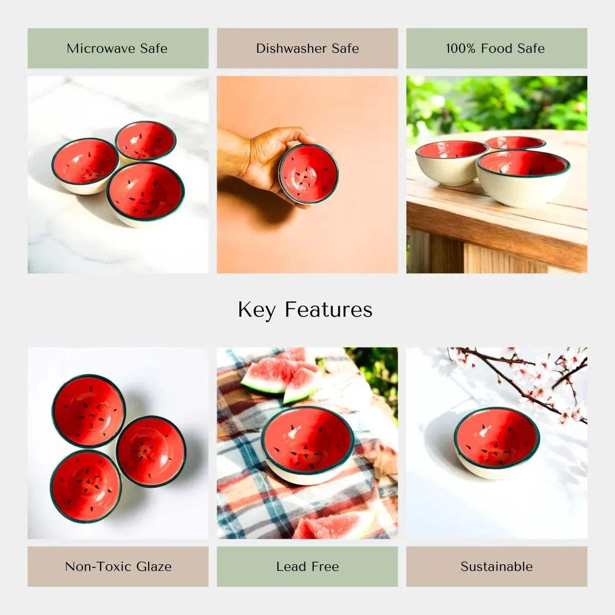 Artisan quality bowls; microwave and dishwasher safe, non-toxic glaze, and handcrafted in India.