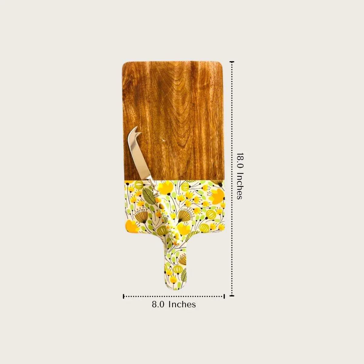 Scale graphic; showing the board surface area; perfect for a small gathering or a curated charcuterie for two.