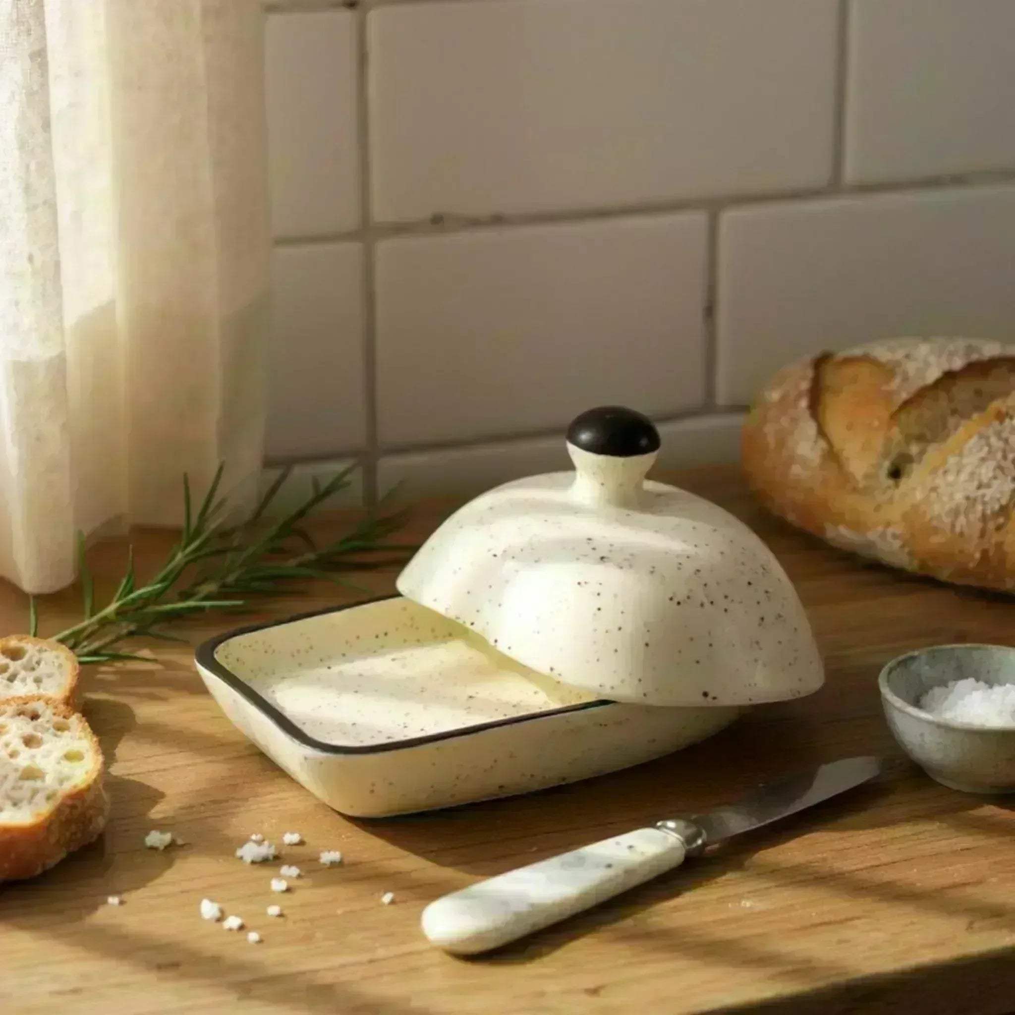 Monochrome Harmony Butter Dish - RUSTIC STONE