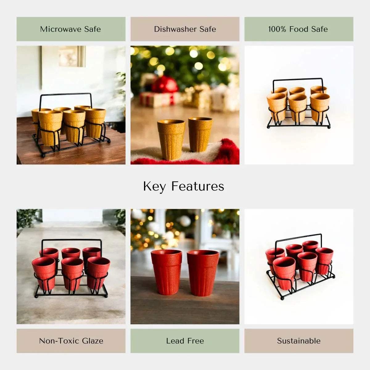 Sustainable products; eco-friendly ceramic, microwave safe, authentic Indian design, and stackable storage.