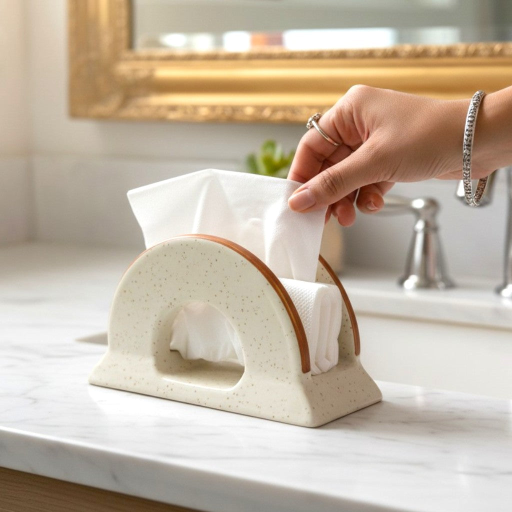 Almond and Ivory Tissue Holder