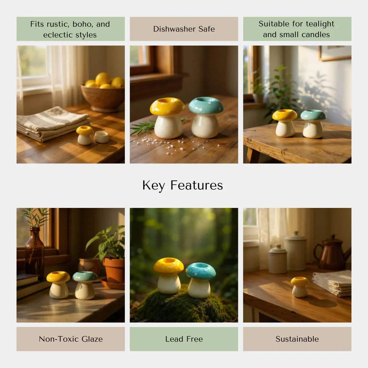 Rustic Stone quality; heat-resistant ceramic, atmospheric glow, and handcrafted mood-setting candle holder.
