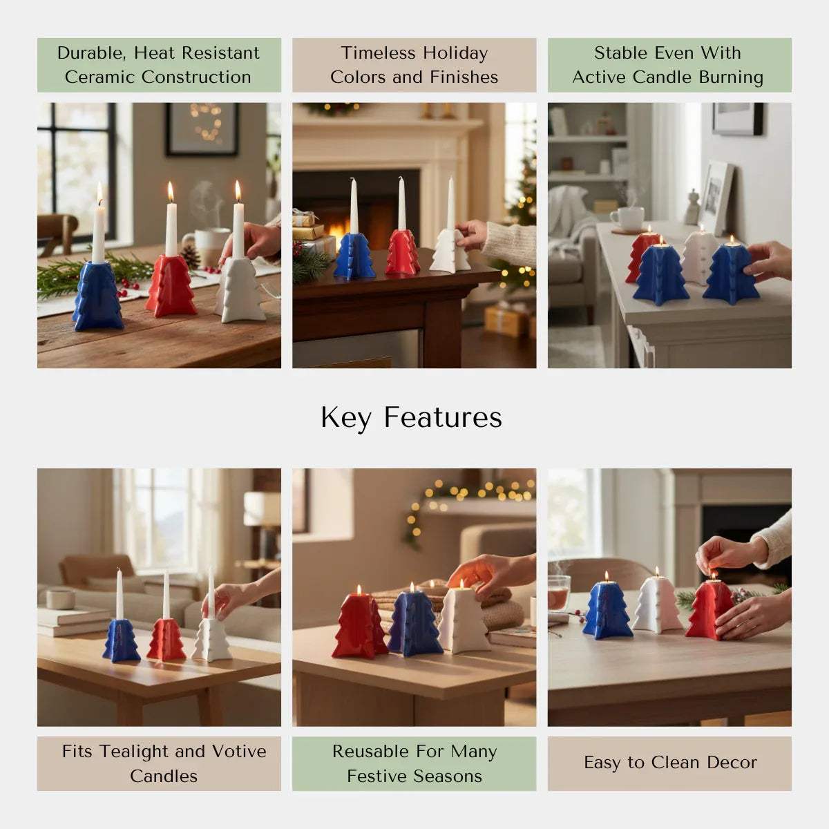 Rustic Stone quality; heat-resistant ceramic, non-slip base, and handcrafted modern candlestick set.