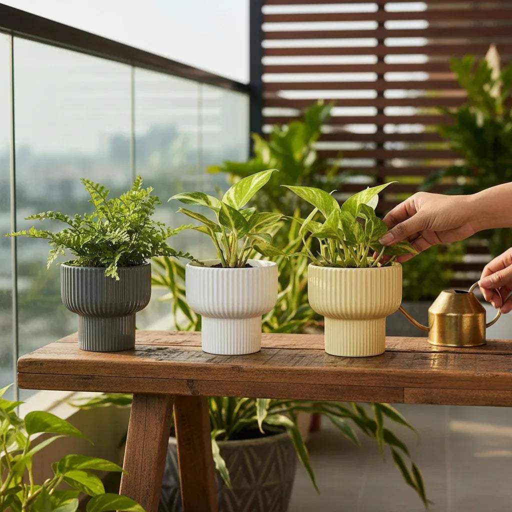 Handheld planter shot; showcasing the smooth glossy finish and compact sculptural design planter.